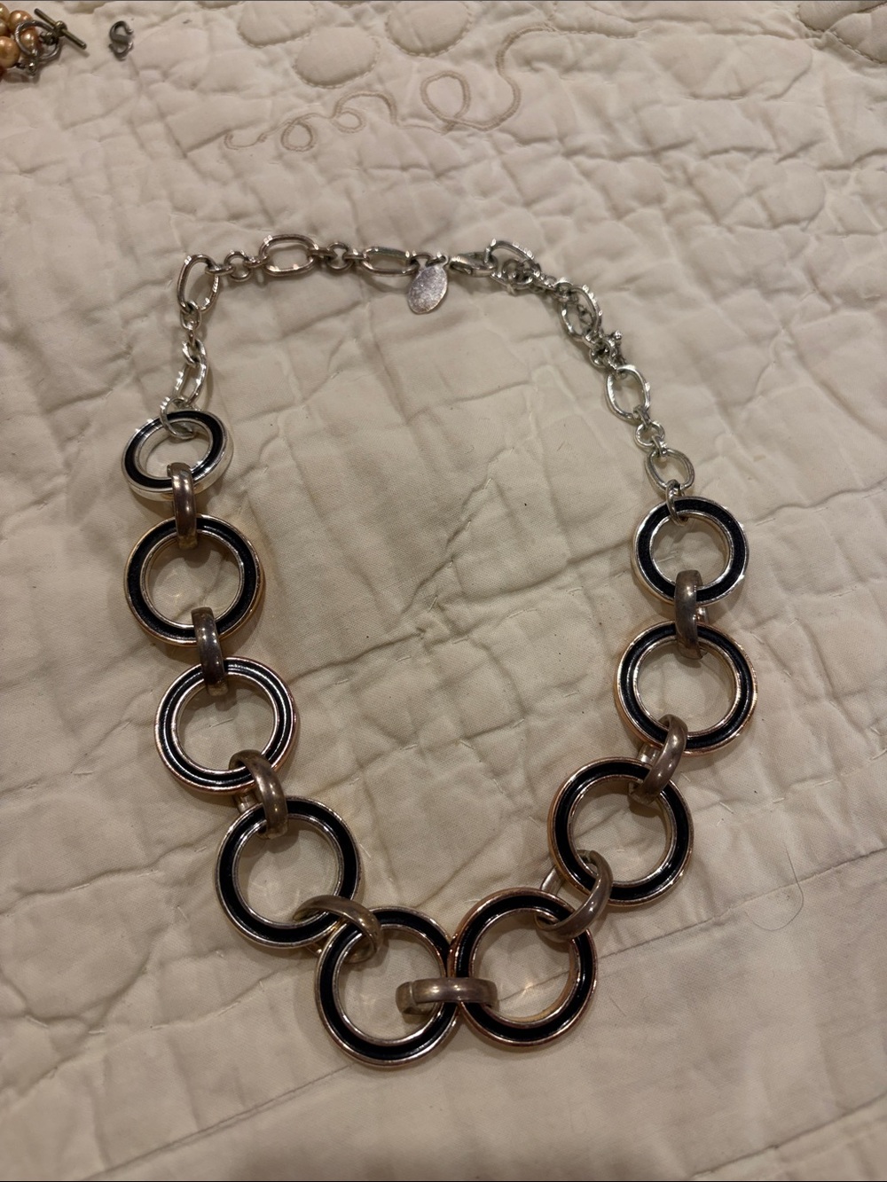 Silver and Black Interlocking Circle Necklace - Women Jewelry